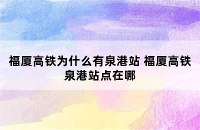 福厦高铁为什么有泉港站 福厦高铁泉港站点在哪